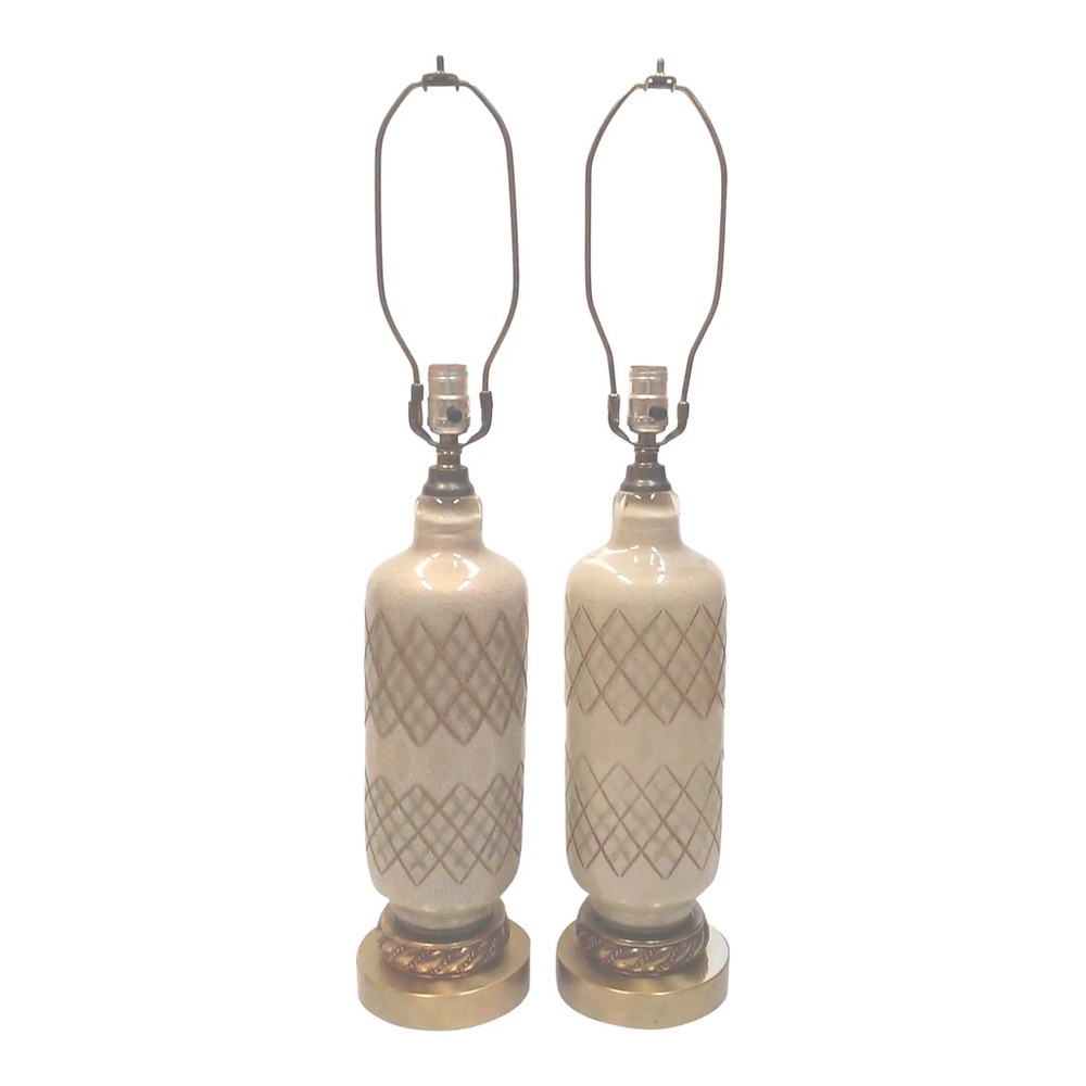 1950s Italian Murano Gold Glass Lamps-A Pair